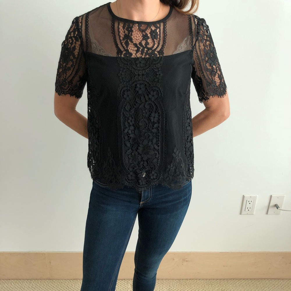 Nanette Lapore silk lined lace shirt, size 4